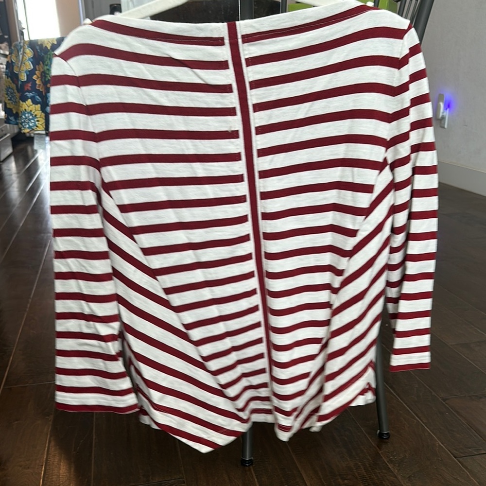 Veronica Beard Red Striped Cotton top with 3/4 Sleeves - Picture 4 of 5
